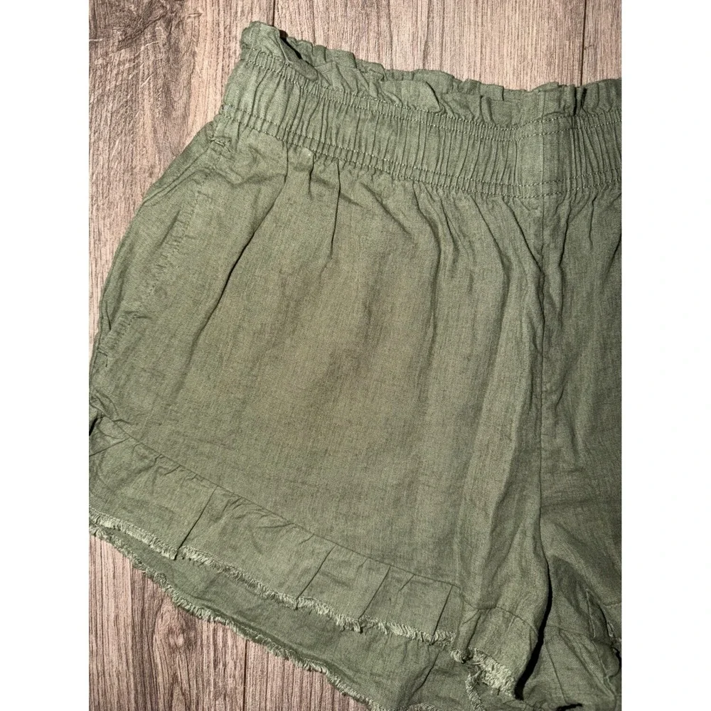 Aerie Linen Blend Ruffle‎ Hem Smocked Waist Shorts NWT New Olive Green Medium Y1
